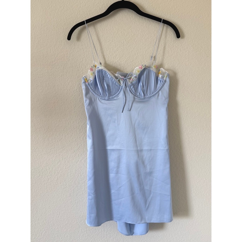 For Love & Lemons Paloma Slip Dress Baby Blue Lace Mini Dress Size M Fairycore - Picture 2 of 7